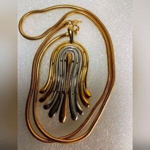 VTG CROWN TRIFARI GOLDTONE & SILVERTONE HINGED NECKLACE MODERNIST DESIGN 16"